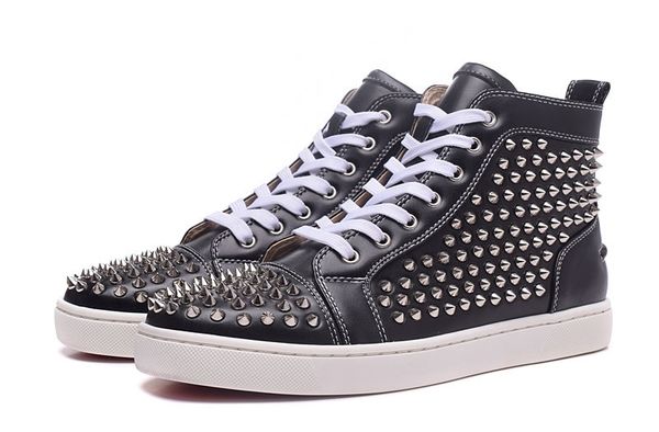 

original box]designer shoes studded spikes flats shoes red bottoms shoes mens womens party lovers genuine leather sneakers size 36-46 zone, Black