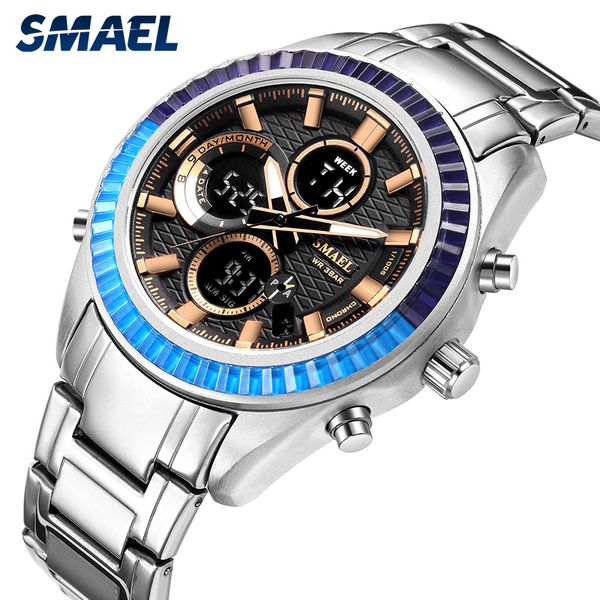 

smael 2019 fashion men watches waterproof sport quartz watches stainless steel strap business men's wristwatch clock, Slivery;brown