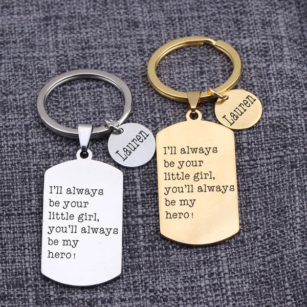 

bag charms dog tag keychains daddy gift father`s day custom name i`l always be your little girl you`ll always be my hero jewelry, Silver
