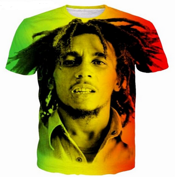 

casual mens womans bob marley 3d hd print t-shirt summer short-sleeved o-neck t-shirt fashion style shirt brand tees rx015, White;black