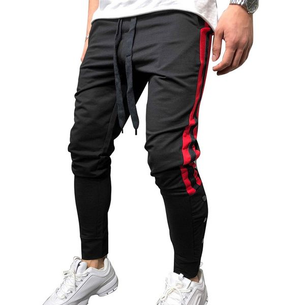 

heflashor 2019 trendy autumn mens sweatswear pants sport printing side stripe buttons male vintage fashion sweatpants streetwear, Black