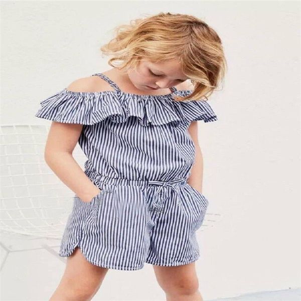 

girls toddler baby kidsjumpsuit off shoulder playsuit overalls baby girl, Blue
