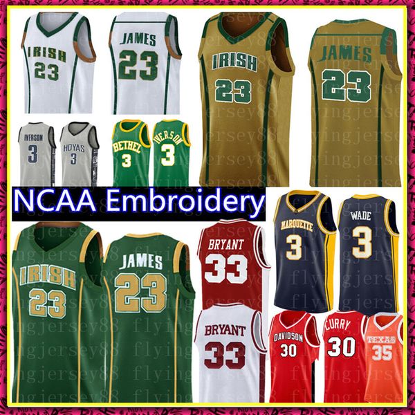 

retro hockey jerseys stitched logos 2020ncaa 23 lebron james high school jersey irish mens green yellow white basketball jersey, Black