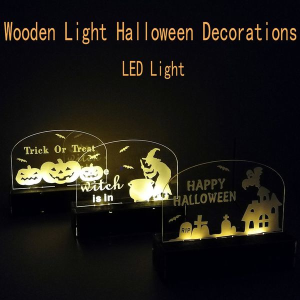 

creative christmas decorations wooden halloween acrylic laser engraving pumpkin man led light decoration