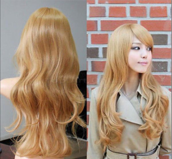 Wig Women Anime Golden Long Blonde Curly Wavy Hair Party