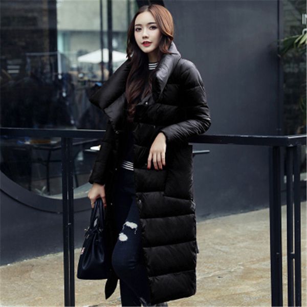 

new down jacket for women long section over the knee warmth and self-cultivation wild stand collar fashion cotton clothes, Black