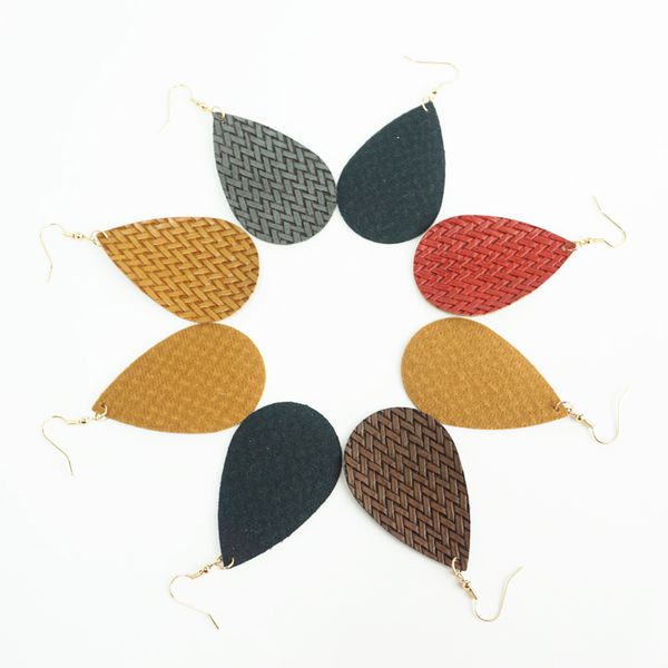 

faux leather earrings for women weaving embossing teardrop pu drop dangle earrings waterdrop multicolors wild jewelry supply manufacturers, Silver