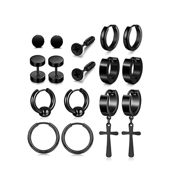

8 pairs/set hip hop stud ear clip earrings new style stainless steel earrings jewelry wholesale, Silver