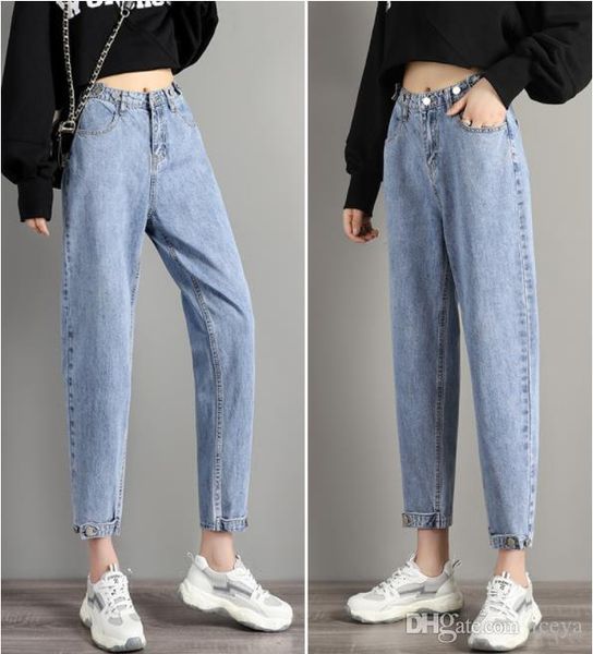 

новая корейская версия 2019 узких джинсов является харлан веб-знаменитость прямые ноги папа джинсы, Blue