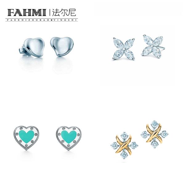 

popular 925 silver four leaf clover zircon crystal stud earrings original jewellery for women anniversary, Golden;silver