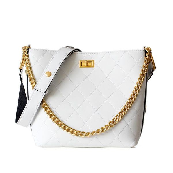 

belle2019 hippie black diamond lattice chain bucket package small real genuine leather bag woman