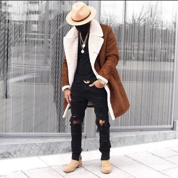 

2019 men winter coats fleece composite suede men's warm jacket coats hombre male casual fashion winter thick jackets, Black