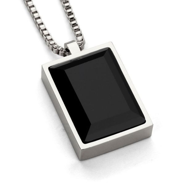

quartz pendant necklace men square necklace stainless steel chain dog tag men hip hop jewelry 23in, Silver