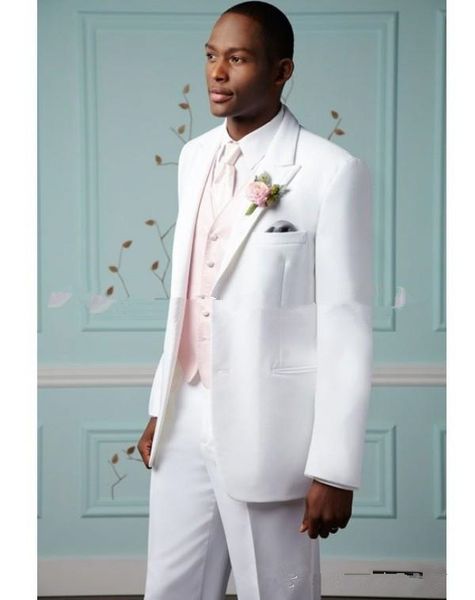 

new style two buttons white groom tuxedos peak lapel man groomsmen mens wedding suits (jacket+pants+vest+tie), Black;gray