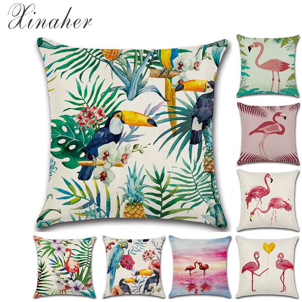 

parrot flamingo cotton linen throw pillow cushion cover car home decoration sofa pillowcase cotton pillowcase