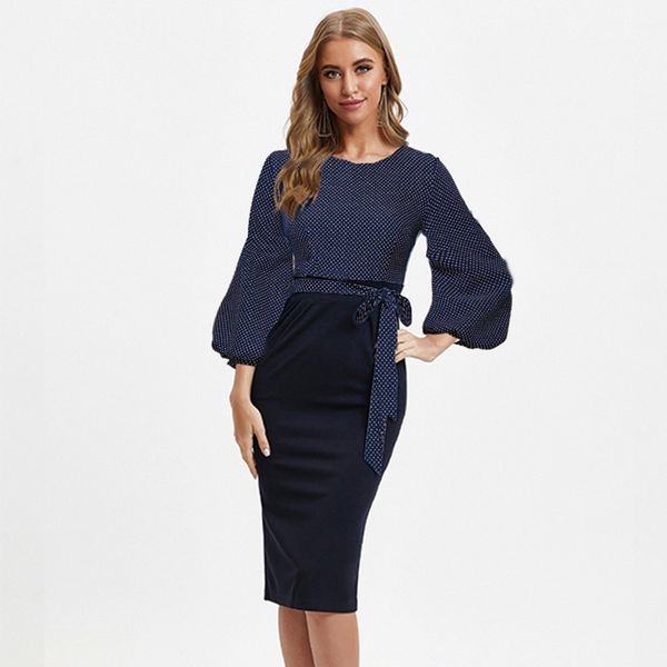 

платье 2020 хепберн стиль маленькая черная точка поддельные из двух частей юбки тонкие бедра, Black;gray