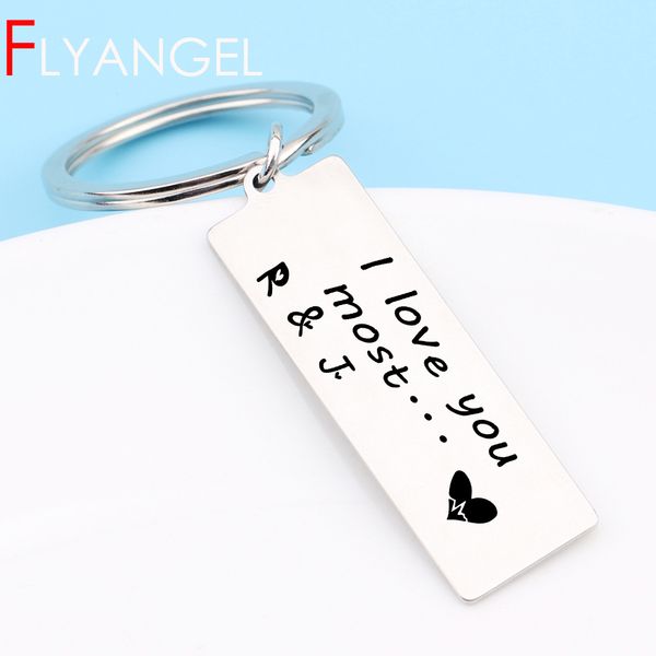 

name initial customized laser engraved i love you most key chains gifts to couples lover's keyring keys holder tag, Silver