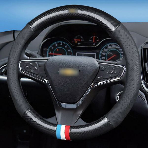 

for chevrolet steering wheel cover anti slip carbon fiber leather size 15 inch