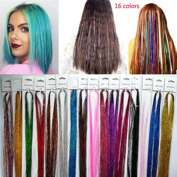 Glitter Sparkle hair bling Ciocche di capelli finti Accessori per feste tinsel popolare negli Stati Uniti Messico Europa 1 confezione / colore 16 confezioni