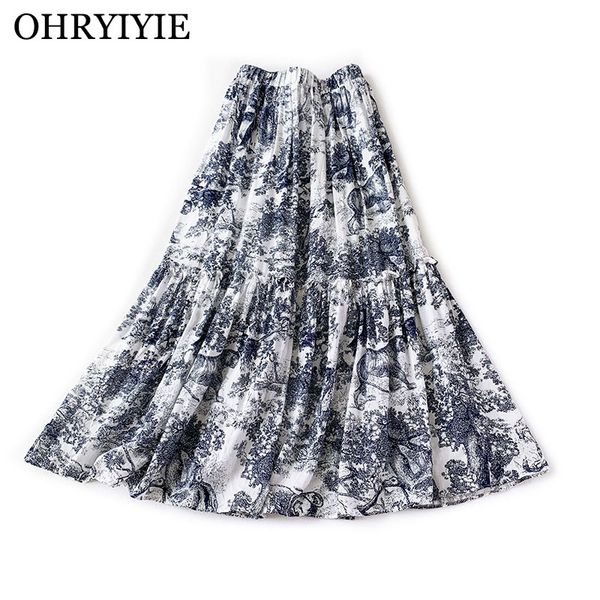 

ohryiyie vintage cotton linen skirts women 2019 spring summer casual long print skirt female ruffle midi skirt jupe longue femme, Black