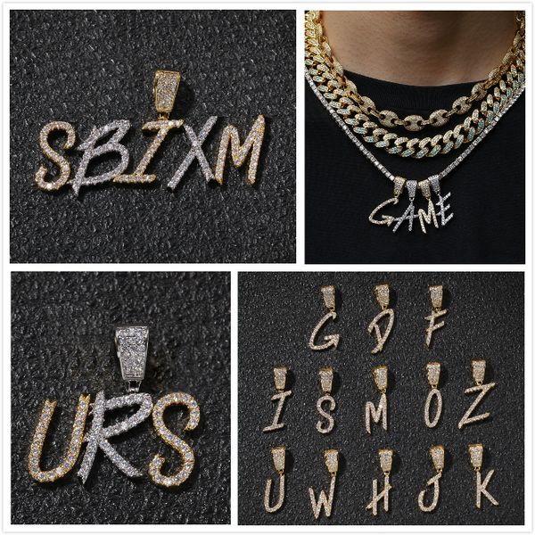 

Новый Модельер Luxury 18K Gold Bling Алмазная Cursive A-Z Начальные буквы Пользовательские имя