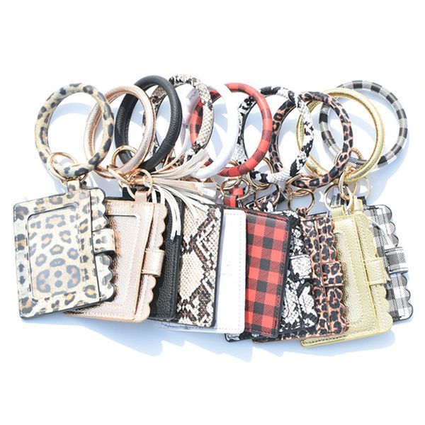 

leather bracelet keychain leopard plaid pu tassel credit card wallet wristlet coin purse card bag party favort2c5256