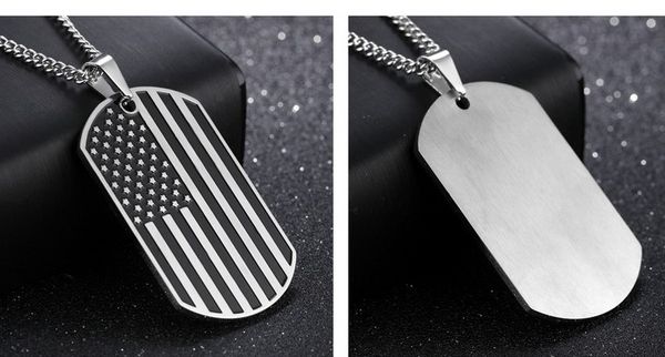 

wholesale-designer stylish cool titanium steel us flag shield badge simple elegant men pendant necklace 55cm chain, Silver
