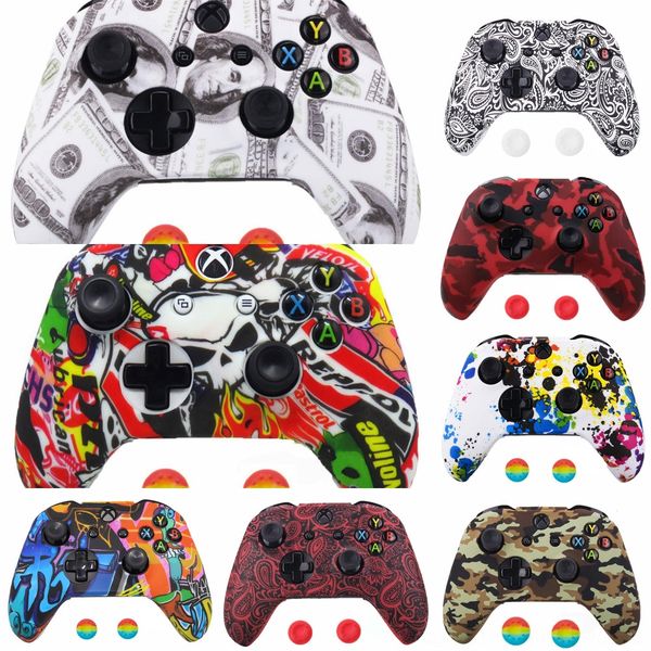 

unuac for xbox one s x controller case soft silicone cases comfortable gamepad skin printing rubber joystick cover & 2 analog capsdhl