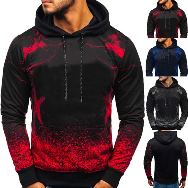 

men's hoodies sweatshirts hooded streetwear men's fashion long-sleeved round neck gradien color printing blouse hoodies, Black