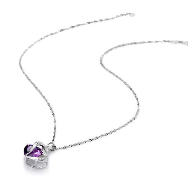 

women girls zircon heart pendant clavicle sweaters necklace alloy adjustable collar decoration jewelry, Silver