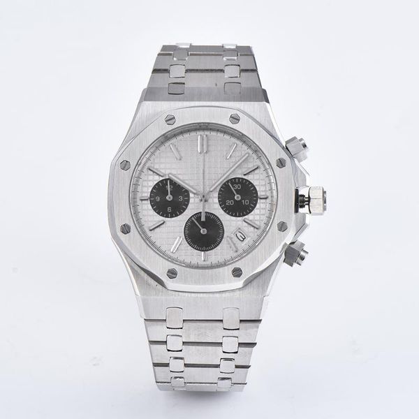 

41mm men watch japan vk quartz movement chronograph watch stainless steel bracelet sapphire crystal luminous wristwatch men, Slivery;brown