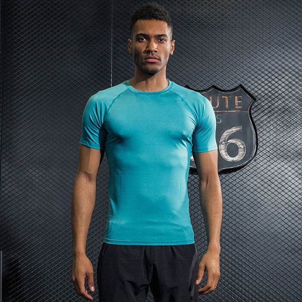 

men's compression t-shirt male t shirt sports gyms jogger slim bodybuilding workout black quick-drying clothes, Black;blue