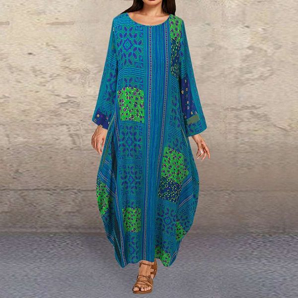 

2020 zanzea bohemian floral printed sundress spring women cotton linen dress plus size maxi long dress robe vintage vestido, Black;gray
