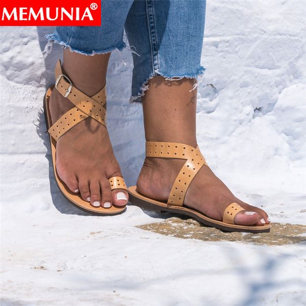 

memunia 2019 fashion new summer sandals buckle flat with ladies shoes casual gladiator sandals women big size 35-43, Black
