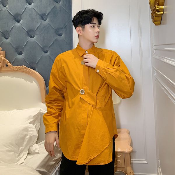 

men long sleeve irregular loose casual shirt male women streetwear hip hop vintage fashion party dress shirt stage clothes, White;black