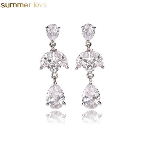 

flower water drop earrings zircon stone pendant dangle earrings diy jewelry fashion designer jewelry women earrings for bride party, Silver
