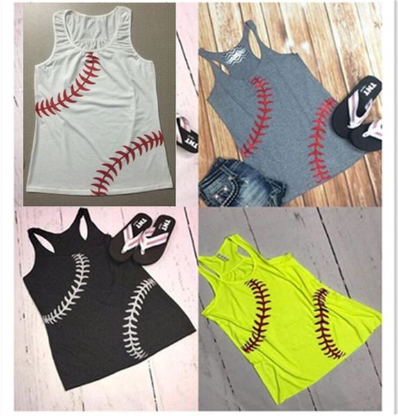 

summer women baseball printed tank sports tanks sleeveless t-shirts vest beach camis softball tshirts women vest fj482, White