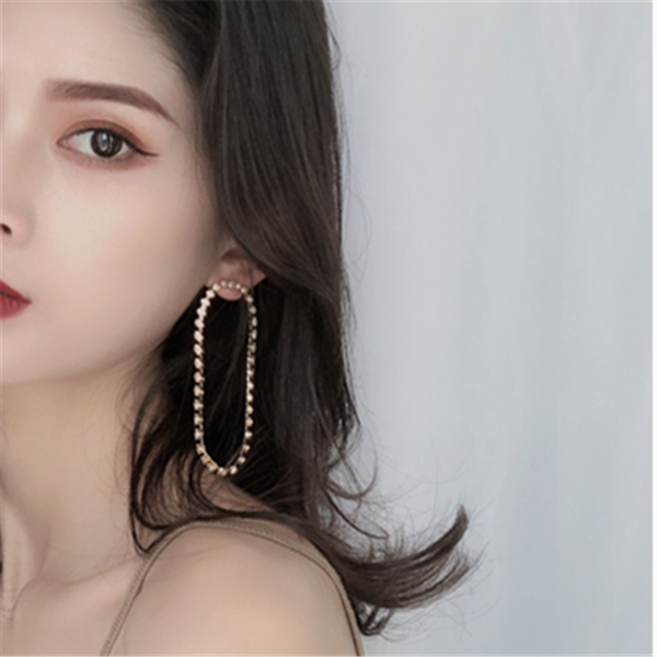 

huanzhi 2019 new trendy water drop oval mosaic zircon long section circle earrings for women girls party jewelry gift, Golden;silver