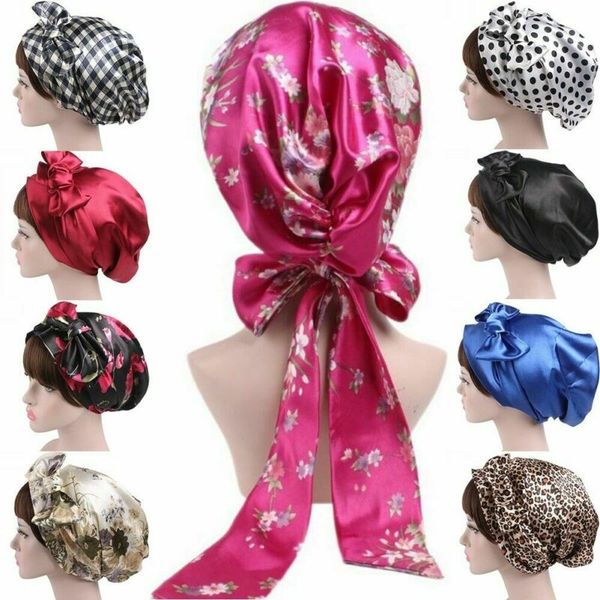 

women silk shower cap night sleep cap hair bonnet hat head cover satin turban headscarf