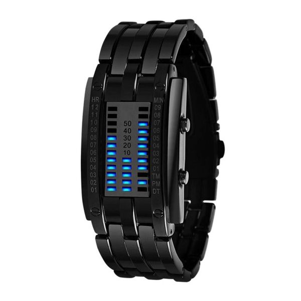 

men's women future technology binary black stainless steel date digital led bracelet sport watches, Slivery;brown
