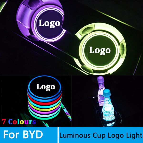 

2 pcs led car logo cup lights for byd f3 f0 s6 f3r l3 bn02 g3 logo light emblem luminous atmosphere lamp accessories