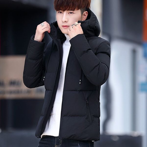 

thick warm men's coat solid color men parka jacket 2019 winter mens hooded jackets cotton-padded outerwear windbreakers parkas, Black