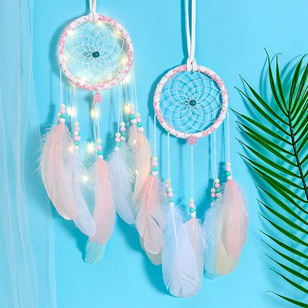

светодиодные ловец снов lumious стены дома висячие украшения luminous dreamcatcher перо woven ветер chime орнамент подарок