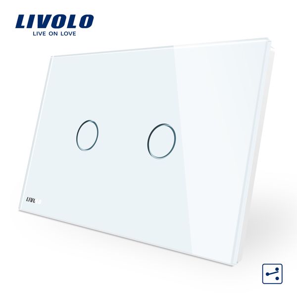 

livolo настенный выключатель, 2-клавишный 2-полосная, белая стеклянная панель, au / стандарт сша сенсорный экран выключатель света со светод