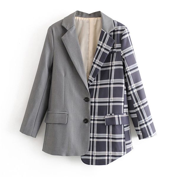 

women office wear plaid patchwork blazer coat fashion long sleeve pockets female outerwear casual suit blazers chic, White;black