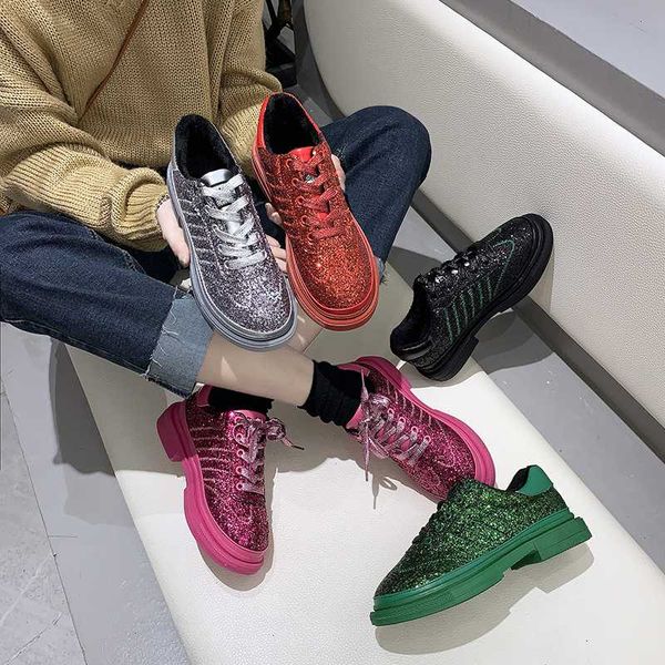 

fashion red silver shoes women glitter sneakers summer bling flats lace-up sparkly shoes women casual breathable tenis, Black