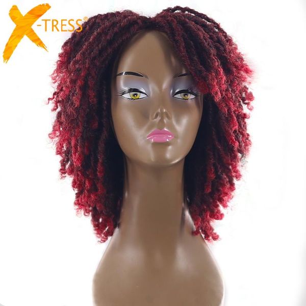 

synthetic wigs x-tress crochte braided hair faux locs 10inches short bob wig machine made dreadlock twist braids style, Black