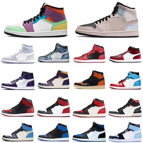 

jumpman 1 1s men basketball shoes multi-color tie dye shattered backboard unc to chicago black toe womens mens trainers sports sneakers