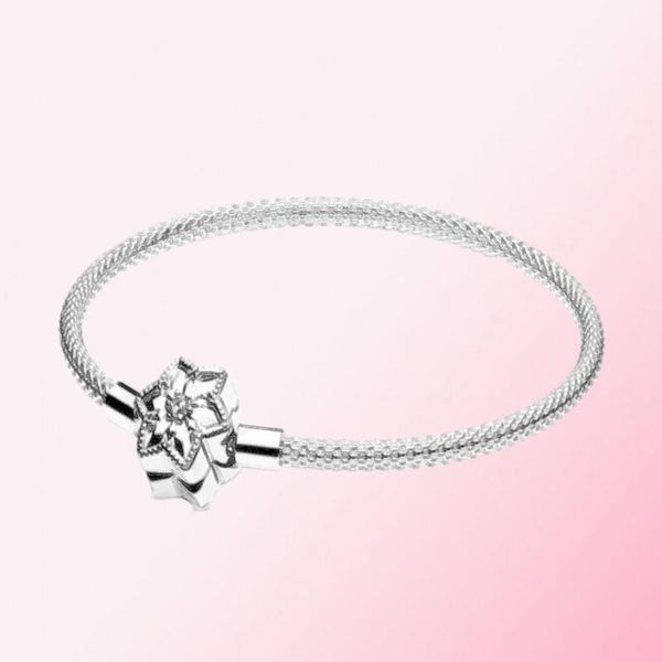 

100% 925 sterling silver winter snowflake clasp mesh women's beautiful diy bracelet wholesale factory direct sale, White
