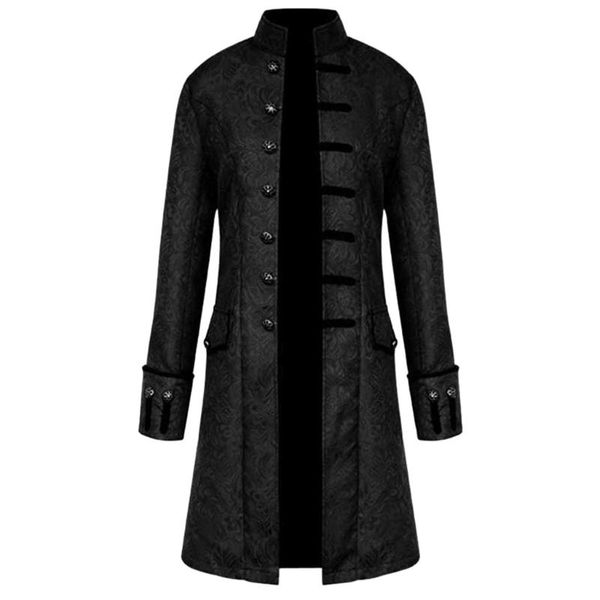 

new steampunk men's windbreakers retro trench man jacket coat gothic victorian uniform medieval coat/vest opera costume#f, Tan;black